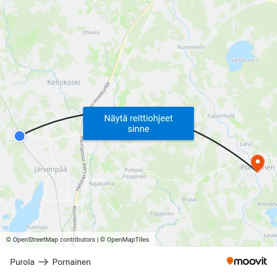 Purola to Pornainen map