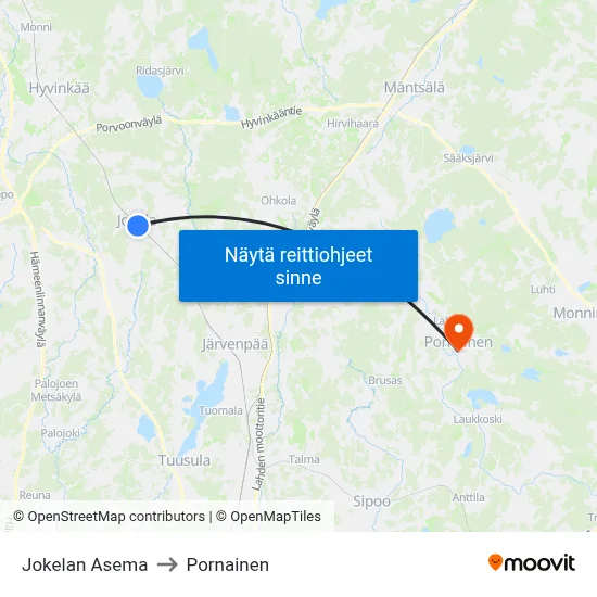 Jokelan Asema to Pornainen map