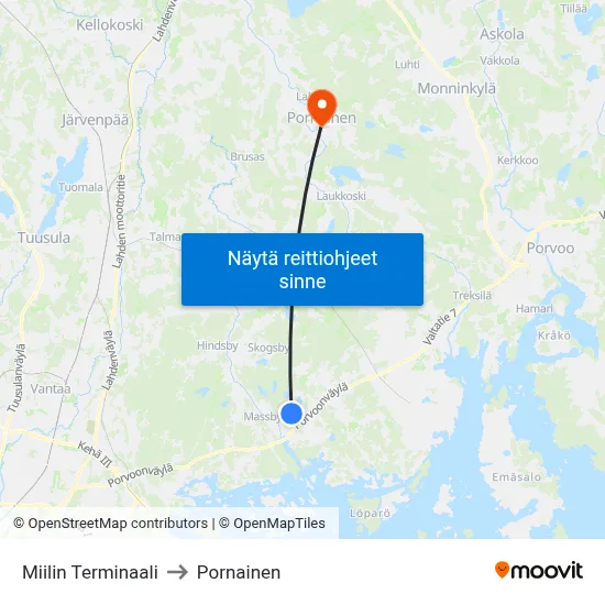 Miilin Terminaali to Pornainen map