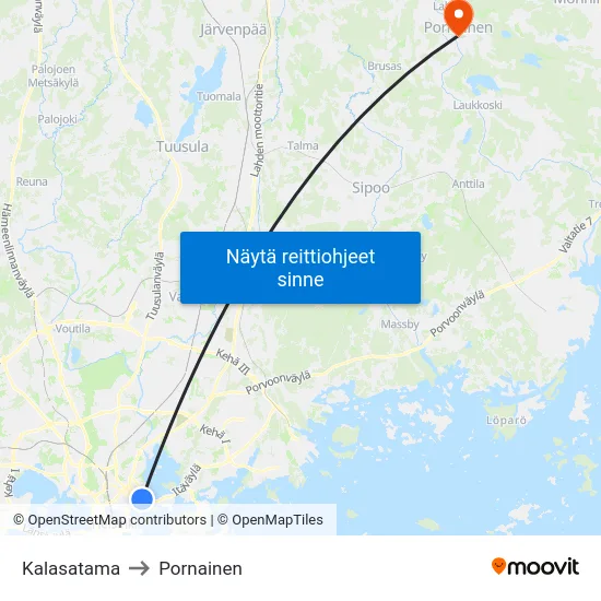 Kalasatama to Pornainen map