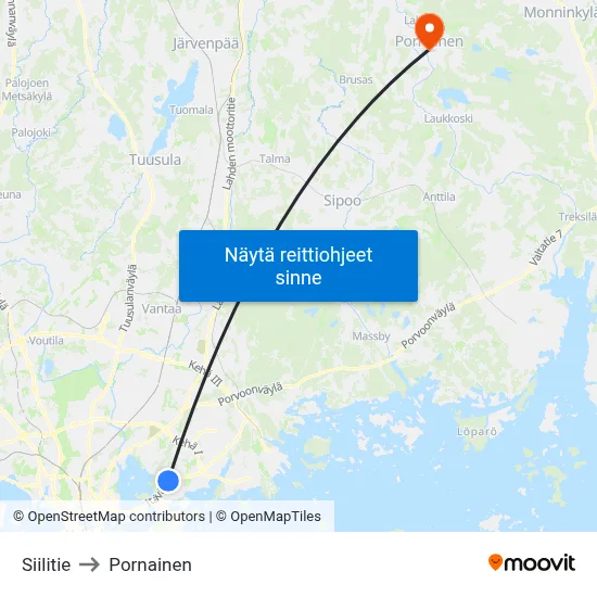 Siilitie to Pornainen map