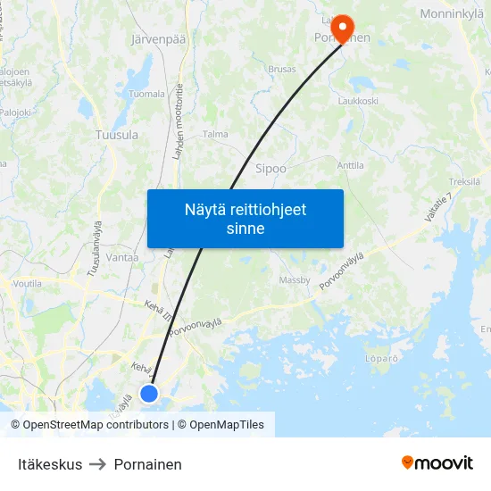 Itäkeskus to Pornainen map