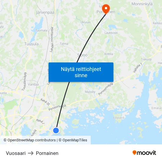 Vuosaari to Pornainen map