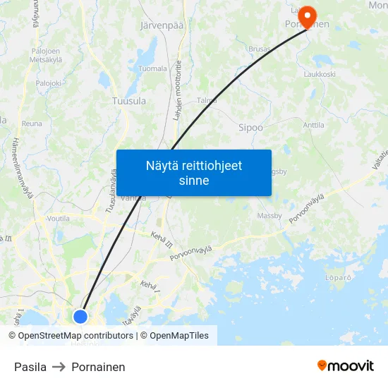 Pasila to Pornainen map