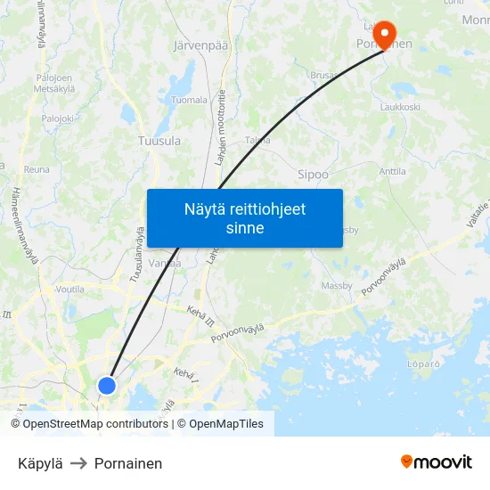 Käpylä to Pornainen map
