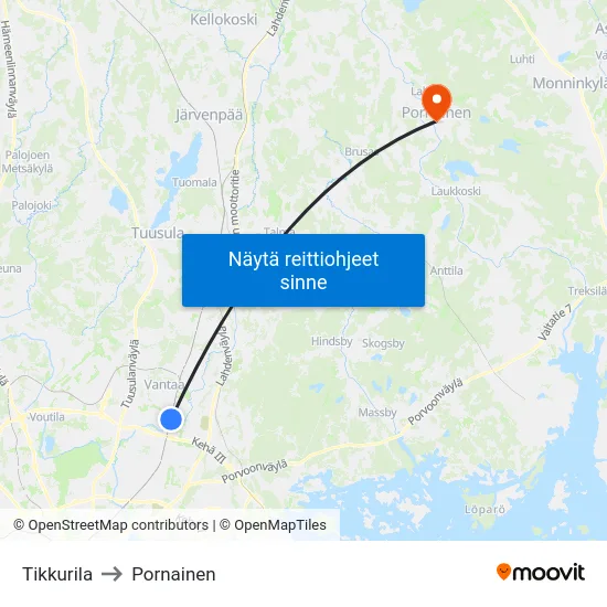 Tikkurila to Pornainen map
