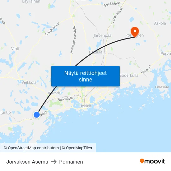 Jorvaksen Asema to Pornainen map