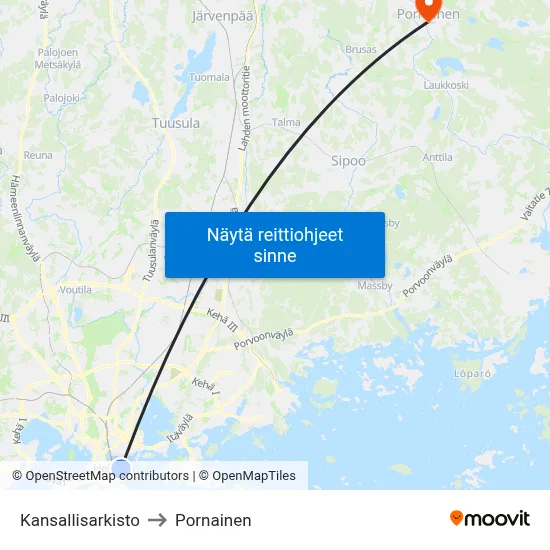 Kansallisarkisto to Pornainen map