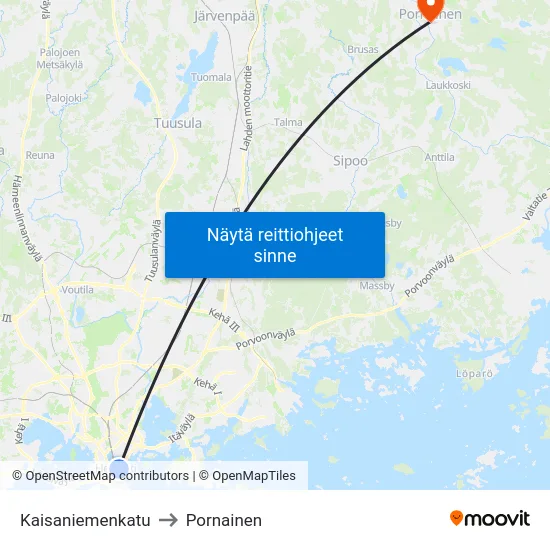 Kaisaniemenkatu to Pornainen map