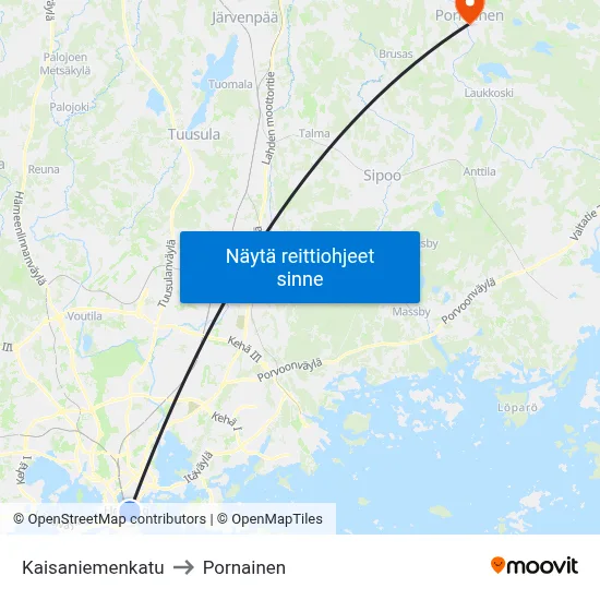 Kaisaniemenkatu to Pornainen map