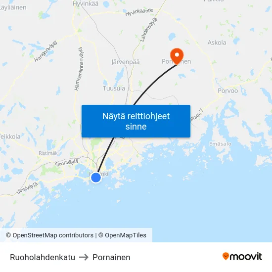 Ruoholahdenkatu to Pornainen map