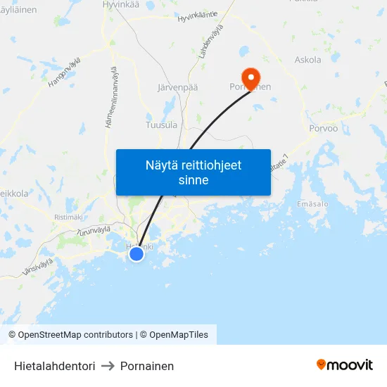 Hietalahdentori to Pornainen map