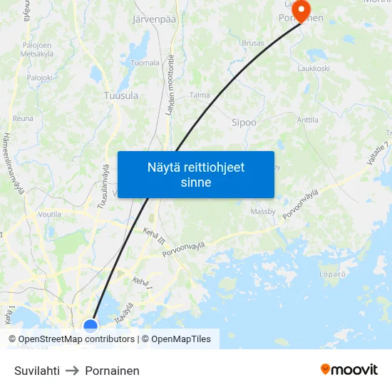 Suvilahti to Pornainen map
