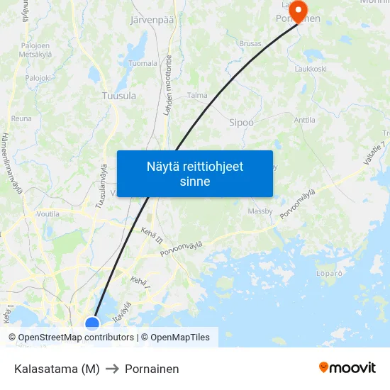 Kalasatama (M) to Pornainen map
