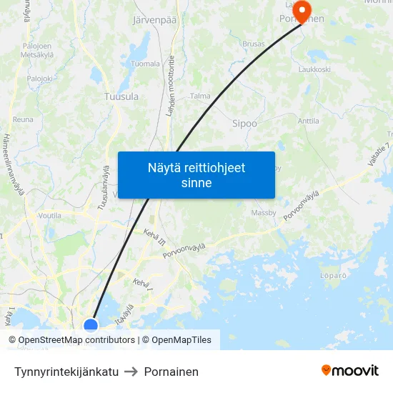 Tynnyrintekijänkatu to Pornainen map