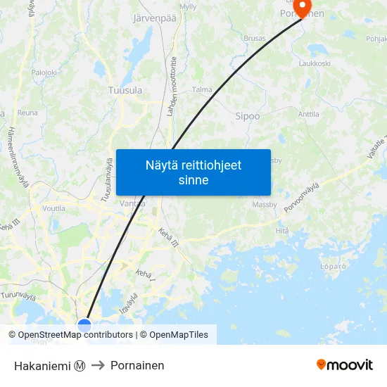 Hakaniemi Ⓜ️ to Pornainen map