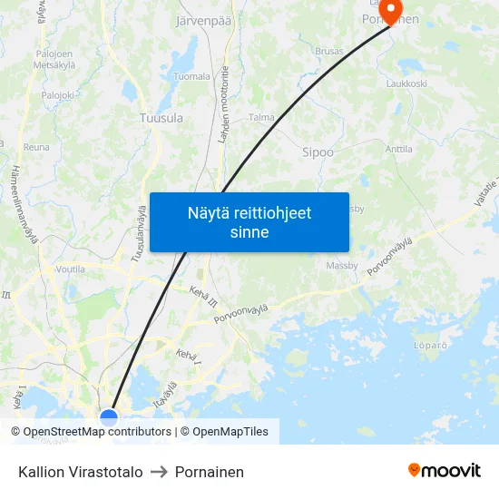 Kallion Virastotalo to Pornainen map