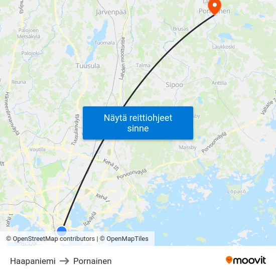 Haapaniemi to Pornainen map