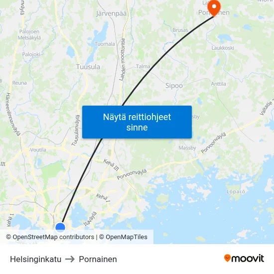 Helsinginkatu to Pornainen map