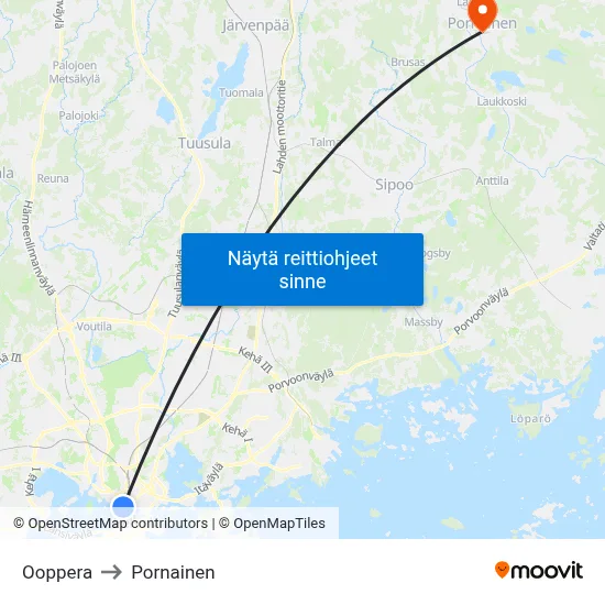 Ooppera to Pornainen map