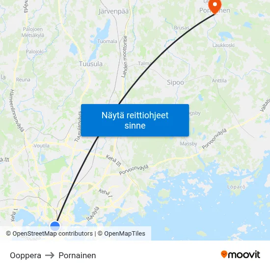 Ooppera to Pornainen map