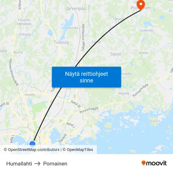 Humallahti to Pornainen map