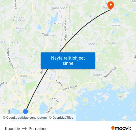 Kuusitie to Pornainen map
