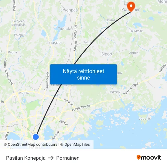 Pasilan Konepaja to Pornainen map