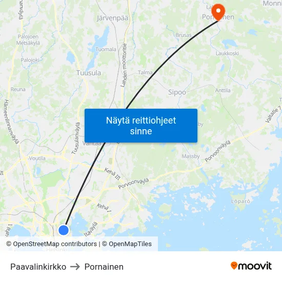 Paavalinkirkko to Pornainen map
