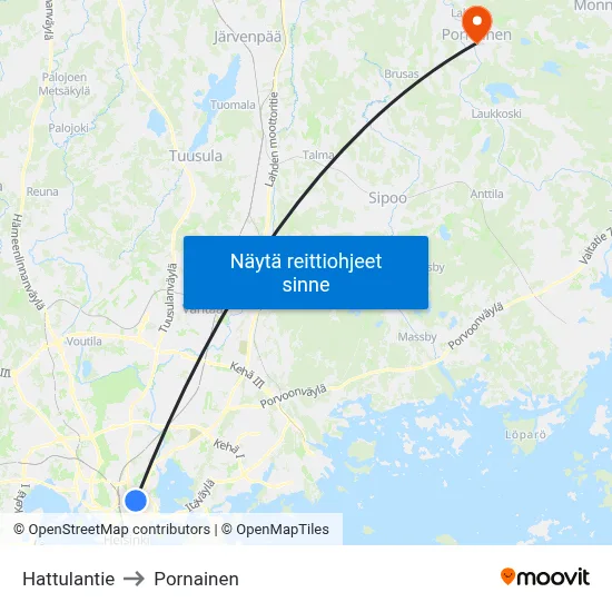Hattulantie to Pornainen map