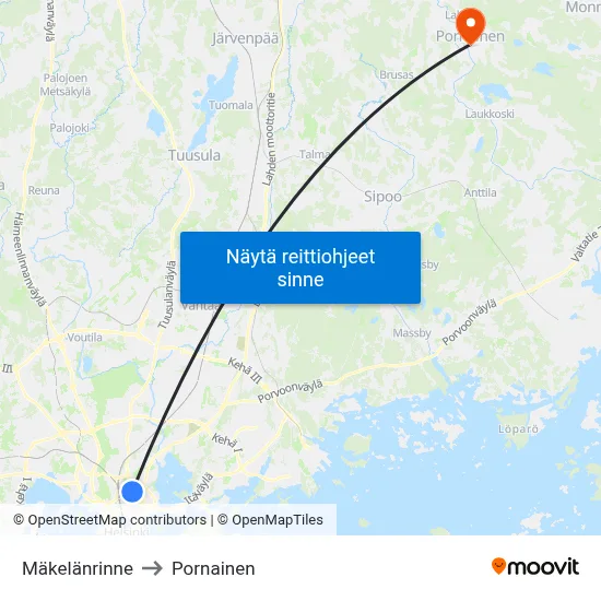 Mäkelänrinne to Pornainen map