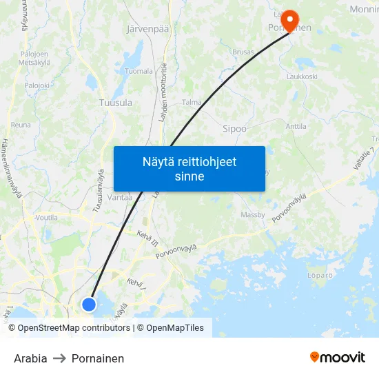 Arabia to Pornainen map