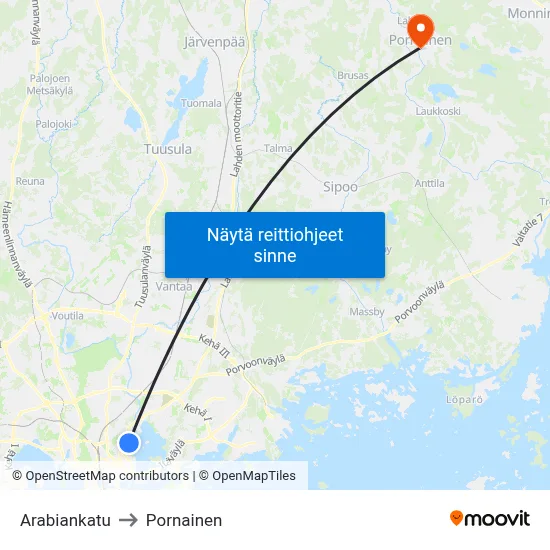 Arabiankatu to Pornainen map
