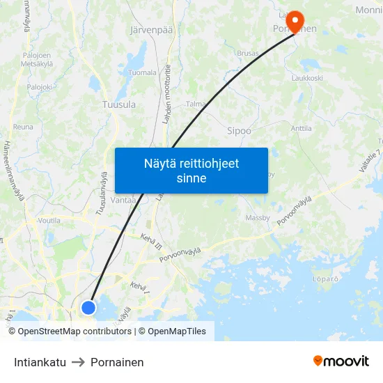 Intiankatu to Pornainen map
