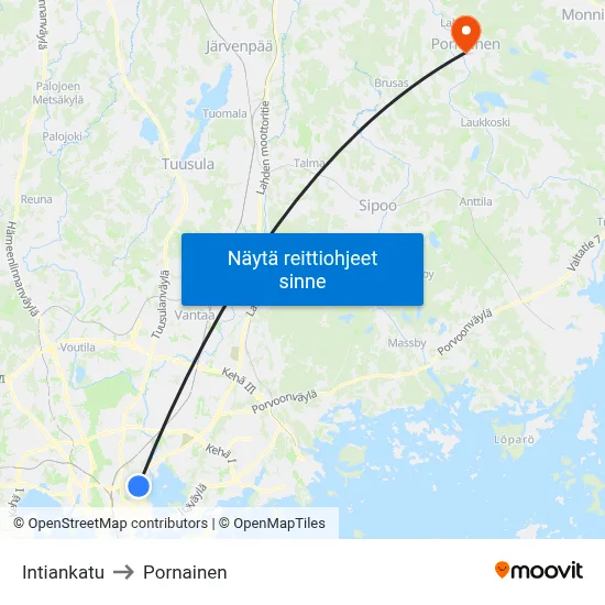 Intiankatu to Pornainen map
