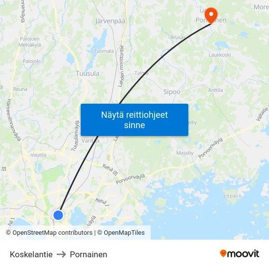 Koskelantie to Pornainen map