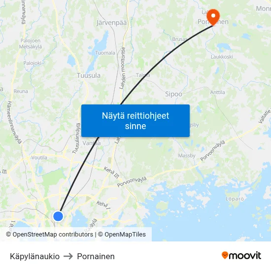 Käpylänaukio to Pornainen map