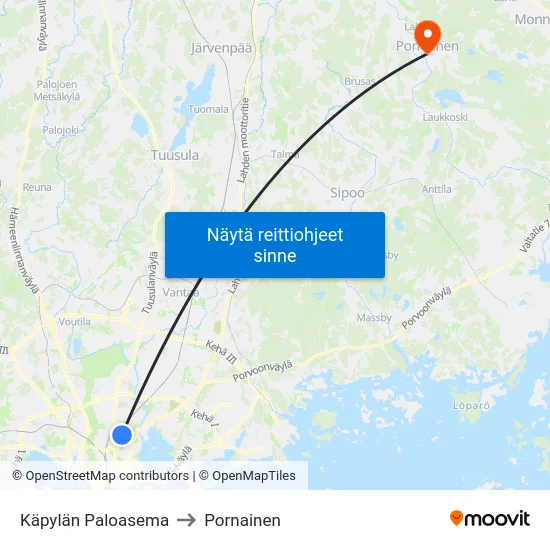 Käpylän Paloasema to Pornainen map