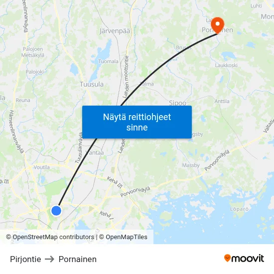 Pirjontie to Pornainen map