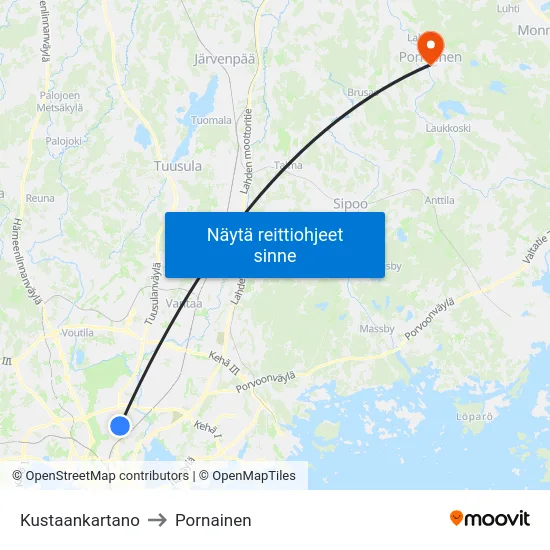 Kustaankartano to Pornainen map