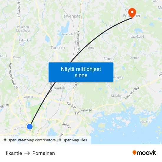 Ilkantie to Pornainen map
