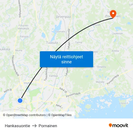 Hankasuontie to Pornainen map