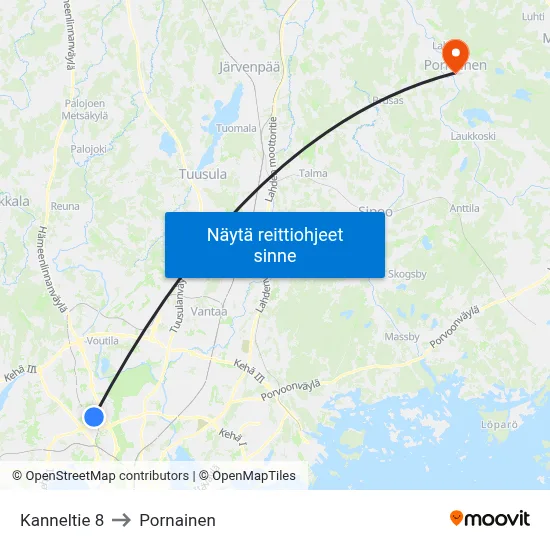 Kanneltie 8 to Pornainen map