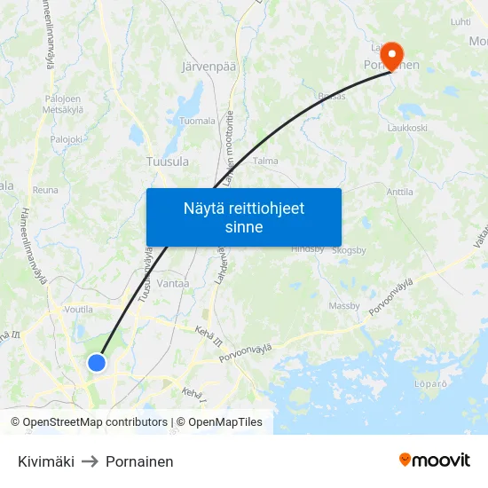 Kivimäki to Pornainen map