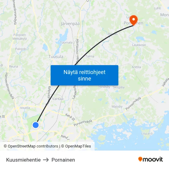Kuusmiehentie to Pornainen map