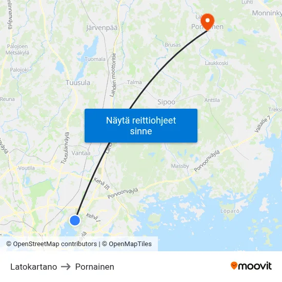 Latokartano to Pornainen map
