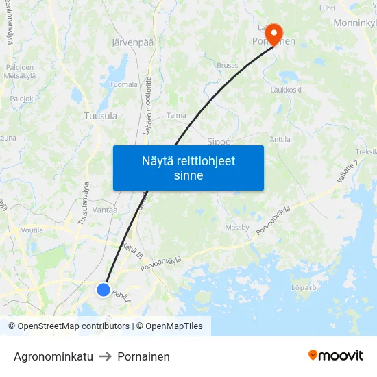 Agronominkatu to Pornainen map
