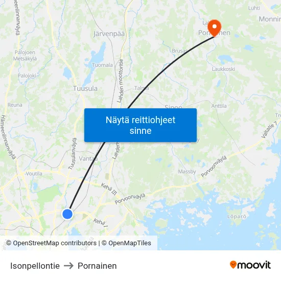 Isonpellontie to Pornainen map