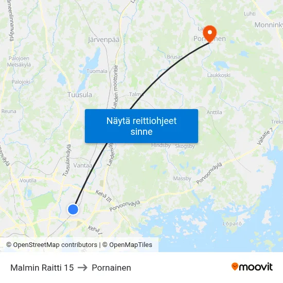 Malmin Raitti 15 to Pornainen map