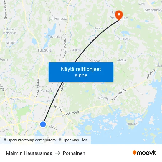 Malmin Hautausmaa to Pornainen map